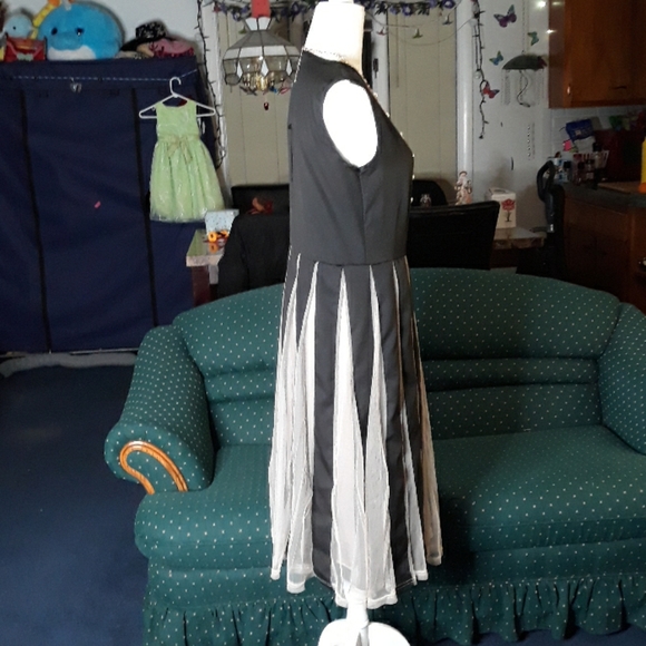 Black and tan mesh pleated womens dress - Picture 4 of 8